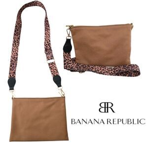 Banana Republic Leather Effortless Crossbody Camel Pebbled Leopard Strap EUC